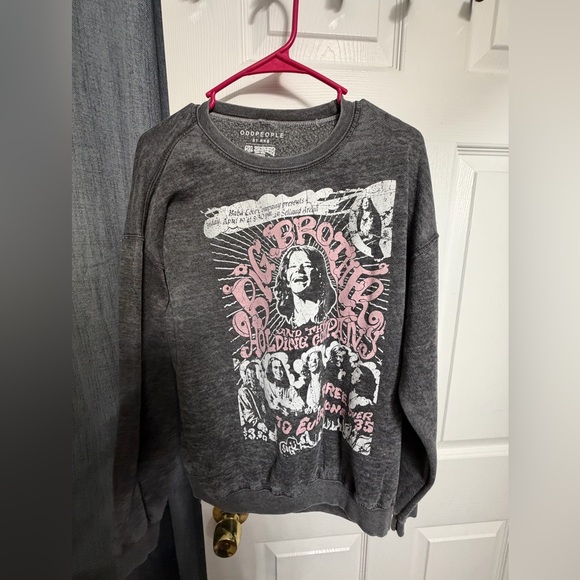 Sweaters - Odd People Grey Graphic Pullover Sweatshirt with Pink Print Janice Joplin